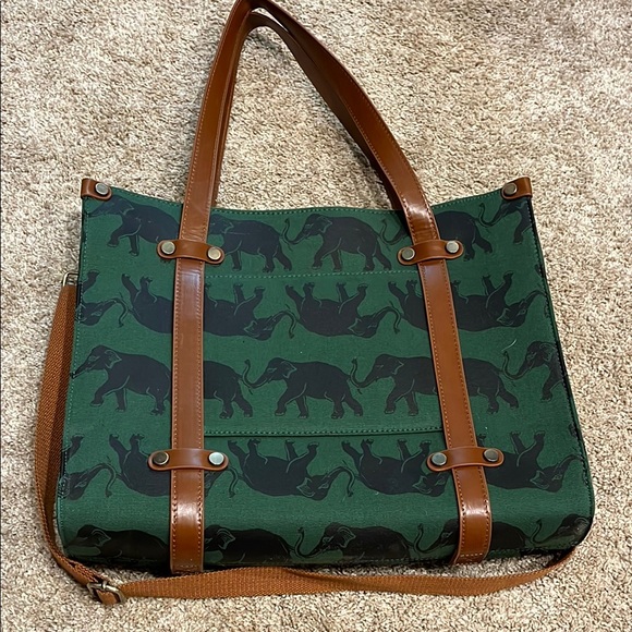 Modcloth Handbags - Mod Cloth Olive Green and Navy Blue Elephant Work Office Laptop Bag